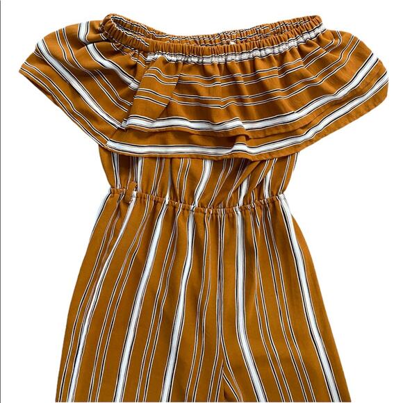 Sadie & Sage Off The Shoulder Striped Jumpsuit Women’s Size Small Burnt Orange - Picture 7 of 8